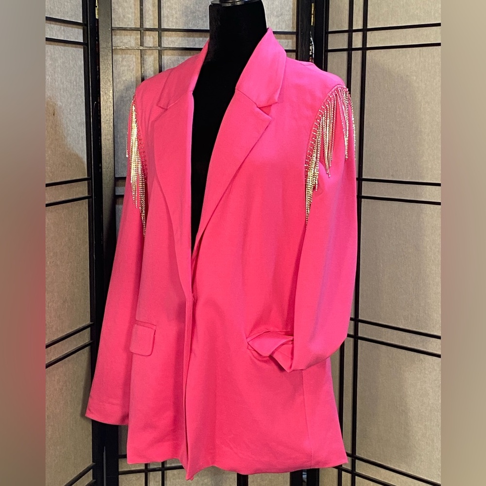Blue B Buckle Blazer Hot Pink With Dripping Rhinestones Womens Size L lined NWT